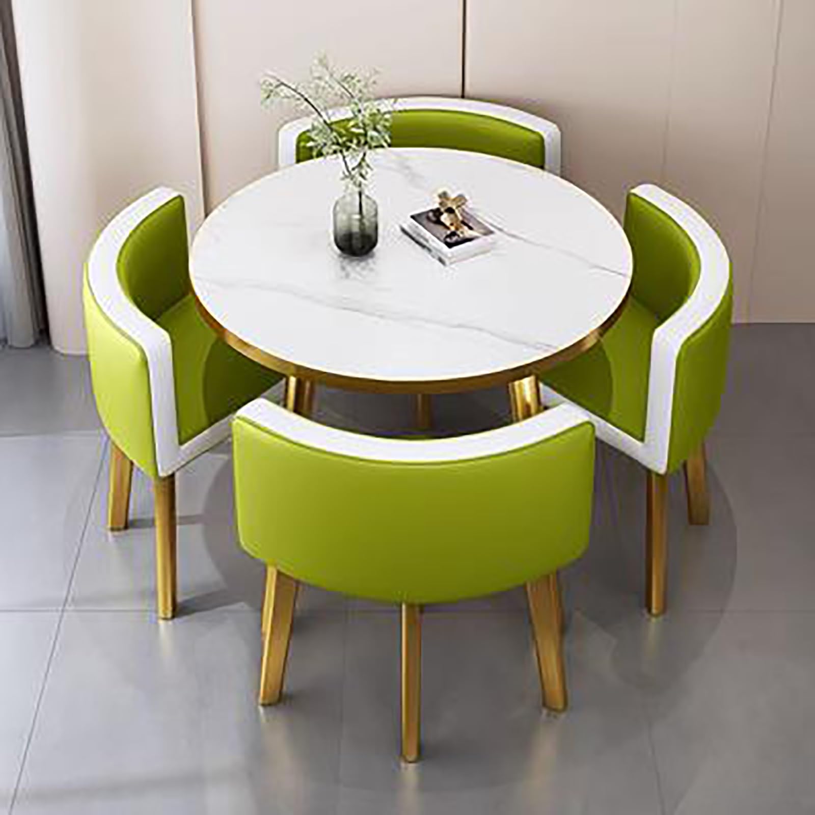 Round Dining Table Set for 4 with Marble Top and Chairs Office Reception Desk and Chair Set Suitable for Lounge Living Room Modern Furniture Dining Set,Double Spell-e-Circle-Cortex