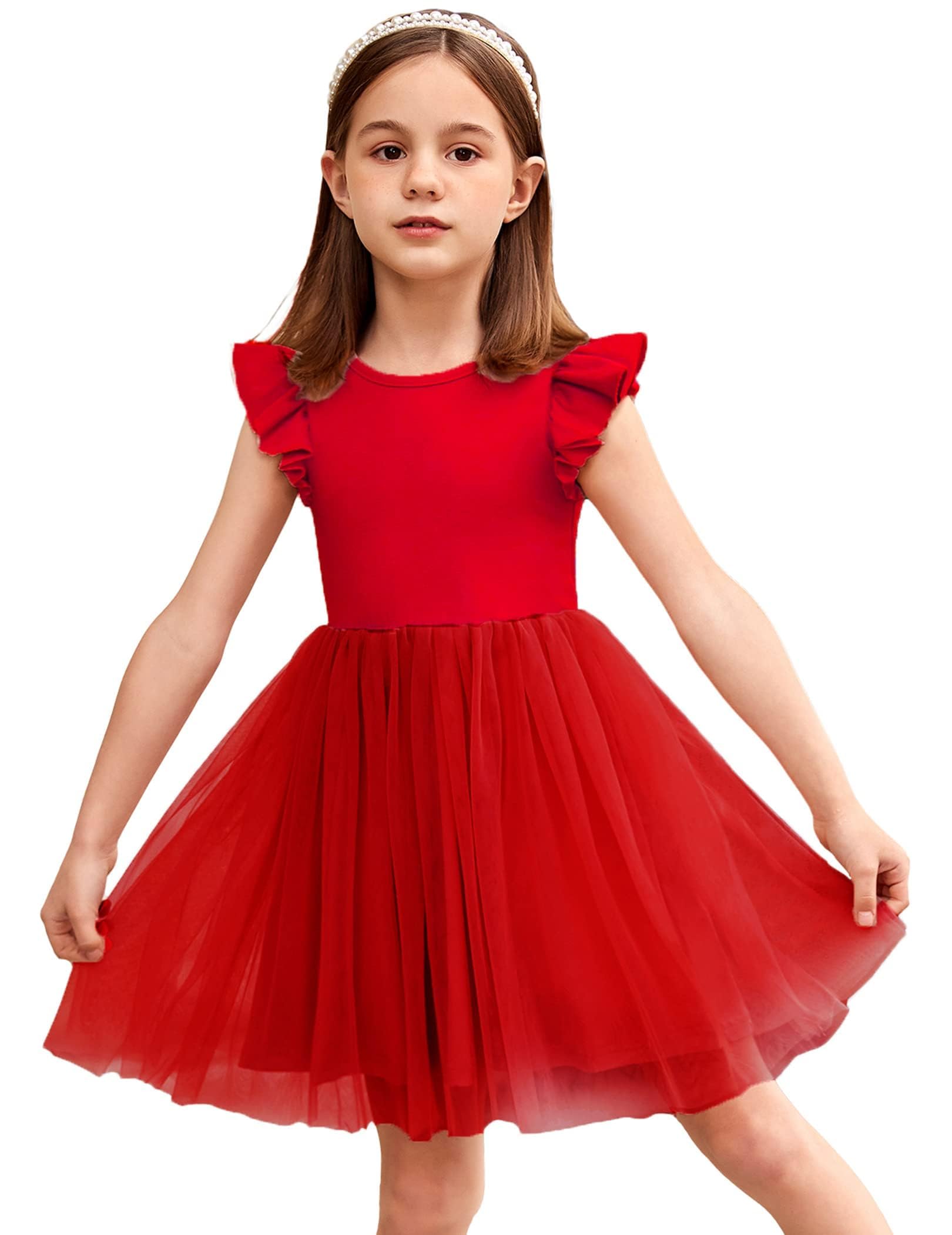 Arshiner Vestidos para Niña Vestido de Tul Mangas Voladoras Vestido de Princesa Vestido Festivo Tutú Vestido Infantil Vestido de Fiesta de Algodón Vestido de Cumpleaños Boda Verano 2-7 años