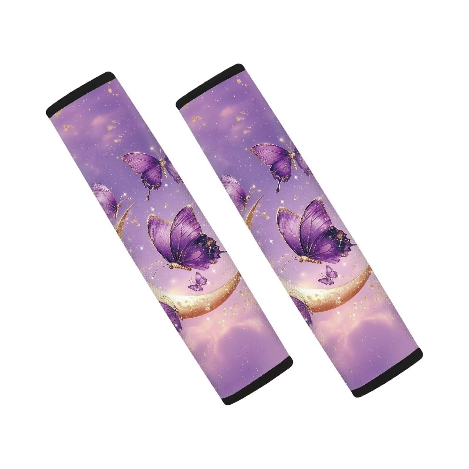 AFPANQZ Purple Butterfly Moon Universal Safety Seat Belt Cover 2 Pack Truck Vans Sedans SUVs Seat Belt Pad Cushion for Women Girls Comfortable Shoulder Protectors