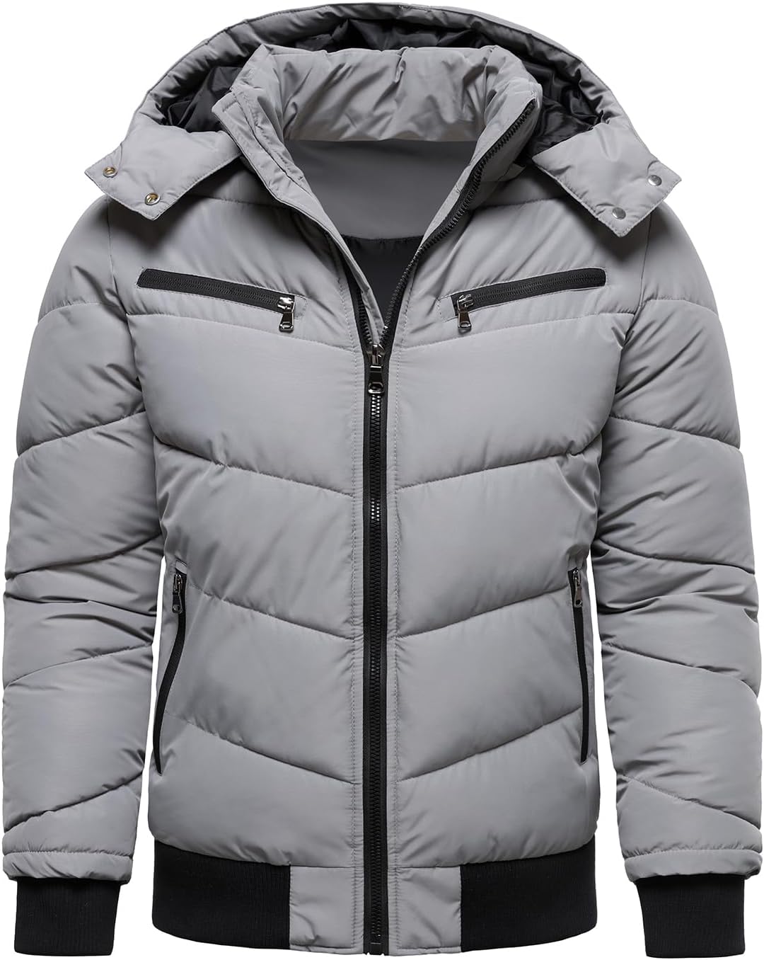 HOOD CREW Men’s Winter Coats Windproof Thicken Padded Parka Warm Puffer Jackets with Removable Hood