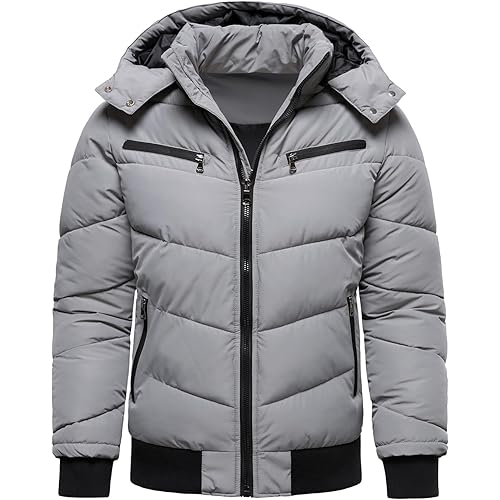 HOOD CREW Men’s Winter Coats Windproof Thicken Padded Parka Warm Puffer Jackets with Removable Hood