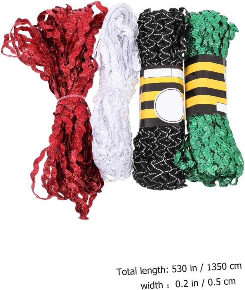 Rickrack Trim Ribbon 5mm Wave Bending Rickrack Sewing Ribbon 4 Rolls Red Green White Black White DIY Craft for Dressmaking and Floral Decorations