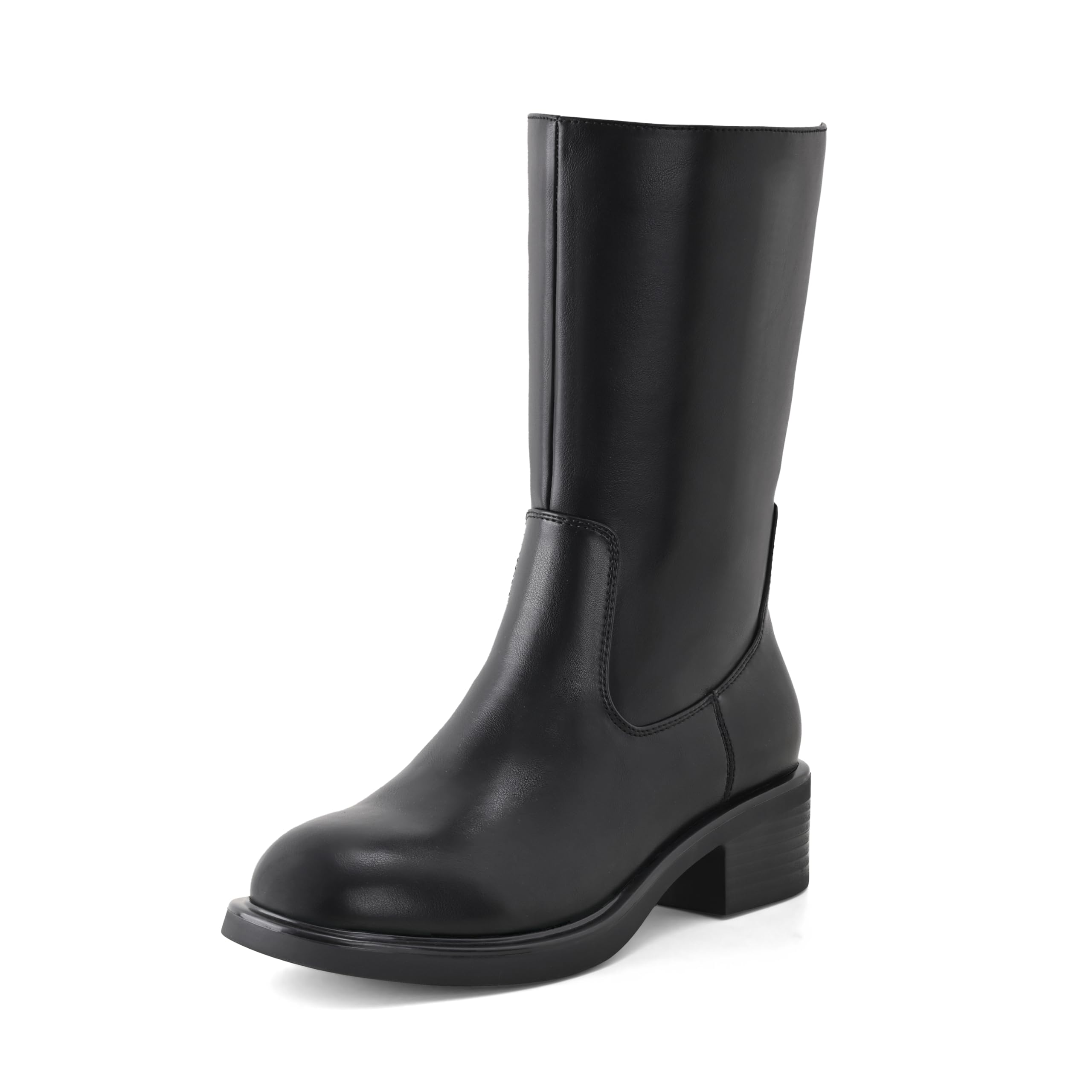ShoeN Tale Mid Calf Boots for Women Riding Boots Fit Chunky Block Heel design Fashion Round Toe comfatable
