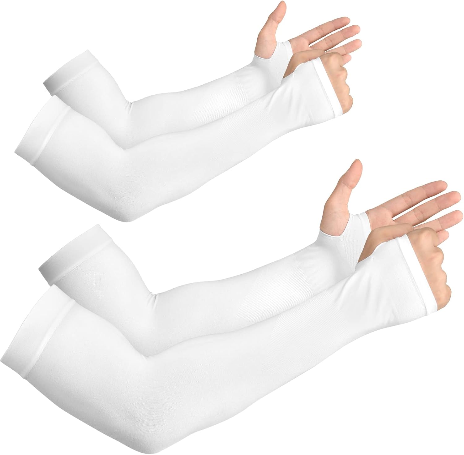YESLIFE UV Protection Arm Sleeves - UPF 50+ Cooling Sports Sleeves, 1 Pair White With Non-Slip Insert - View #2