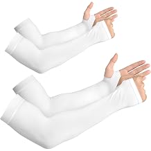 Brrioe YESLIFE 2 Pairs White UV Sun Protection Arm Sleeves for Men & Women - Tattoo Cover Up - UPF 50 Cooling Sports Sleeve for Basketball Golf Running