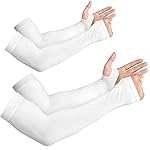 YESLIFE 2 Pairs White UV Sun Protection Arm Sleeves for Men & Women - Tattoo Cover Up - UPF 50 Cooling Sports Sleeve for Basketball Golf Running