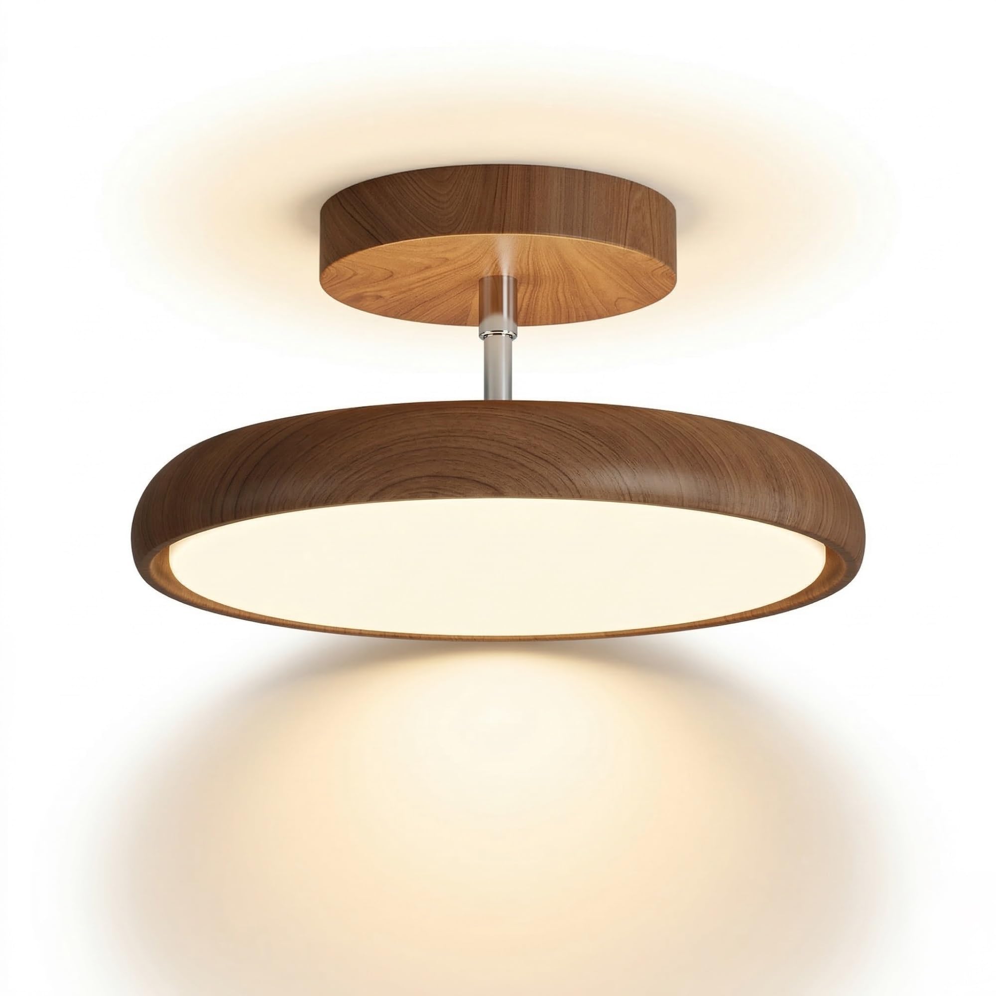 NHPJFDC Cream White Flush Mount Ceiling Light, Walnut Wood Round Ceiling Lamp with Swivel Shade, Mid Century Fixture for Bedroom, Balcony, Entryway, Reading Nook Residential(Brown,Medium)