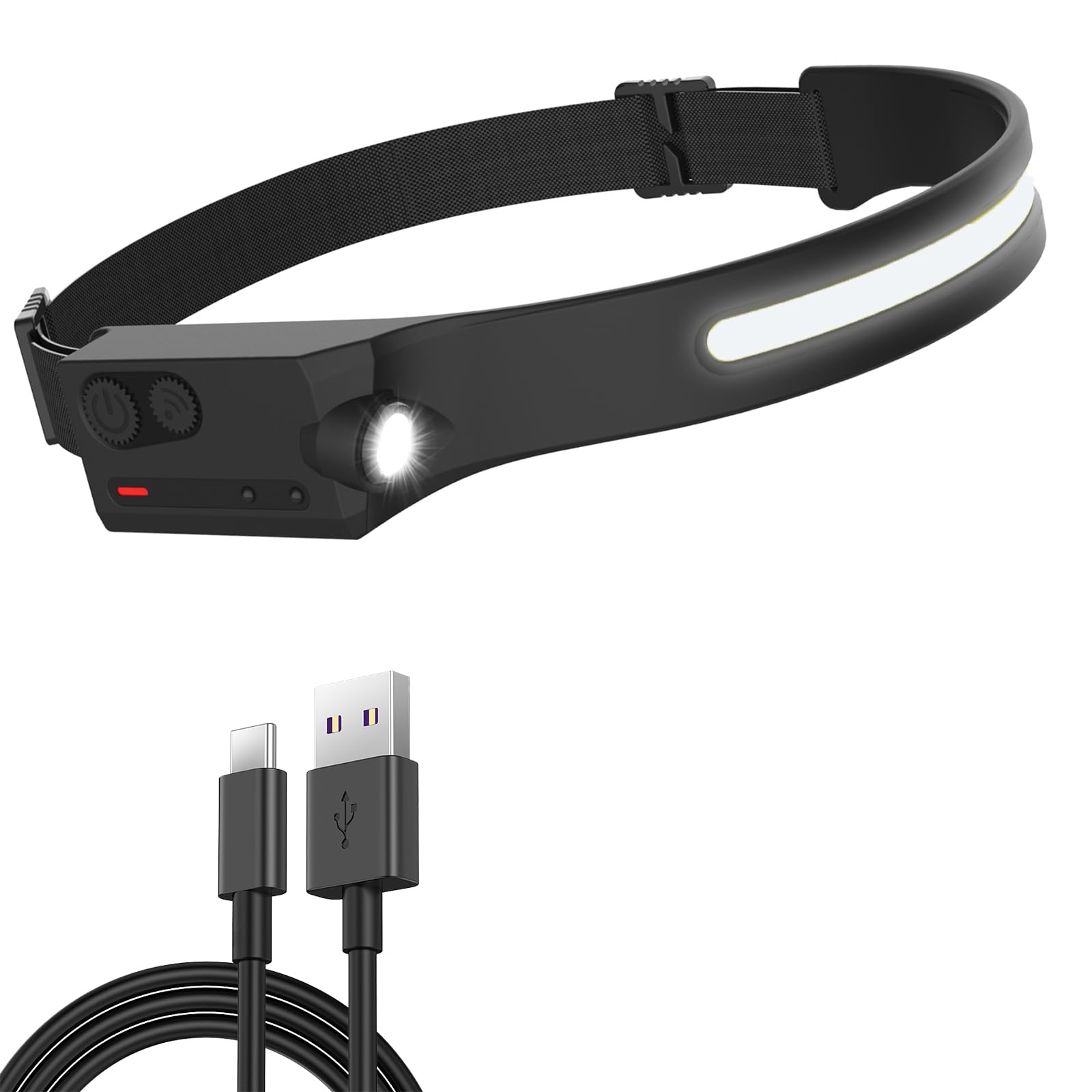 Vokida 2x Lampe Frontale Super Brillante Phare à Capteur 350 Lumens, Rechargeable USB Étanche Réglable COB Lampe Frontal Pour Campingla Réparation Pêche Jogging Courir Et Randonnée