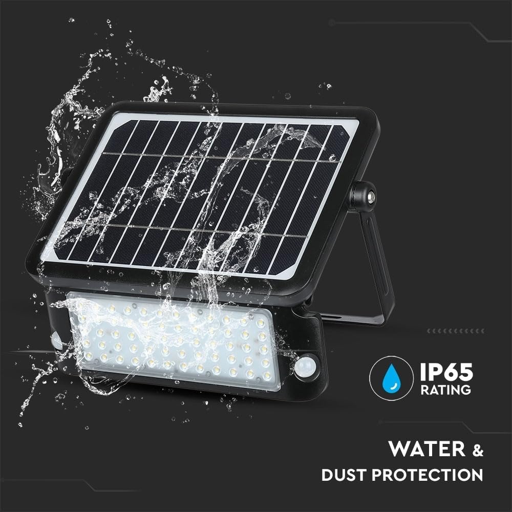 V-TAC VT-787-10 - Foco solar LED de 10 W con sensor delgado, color negro, 4000 K