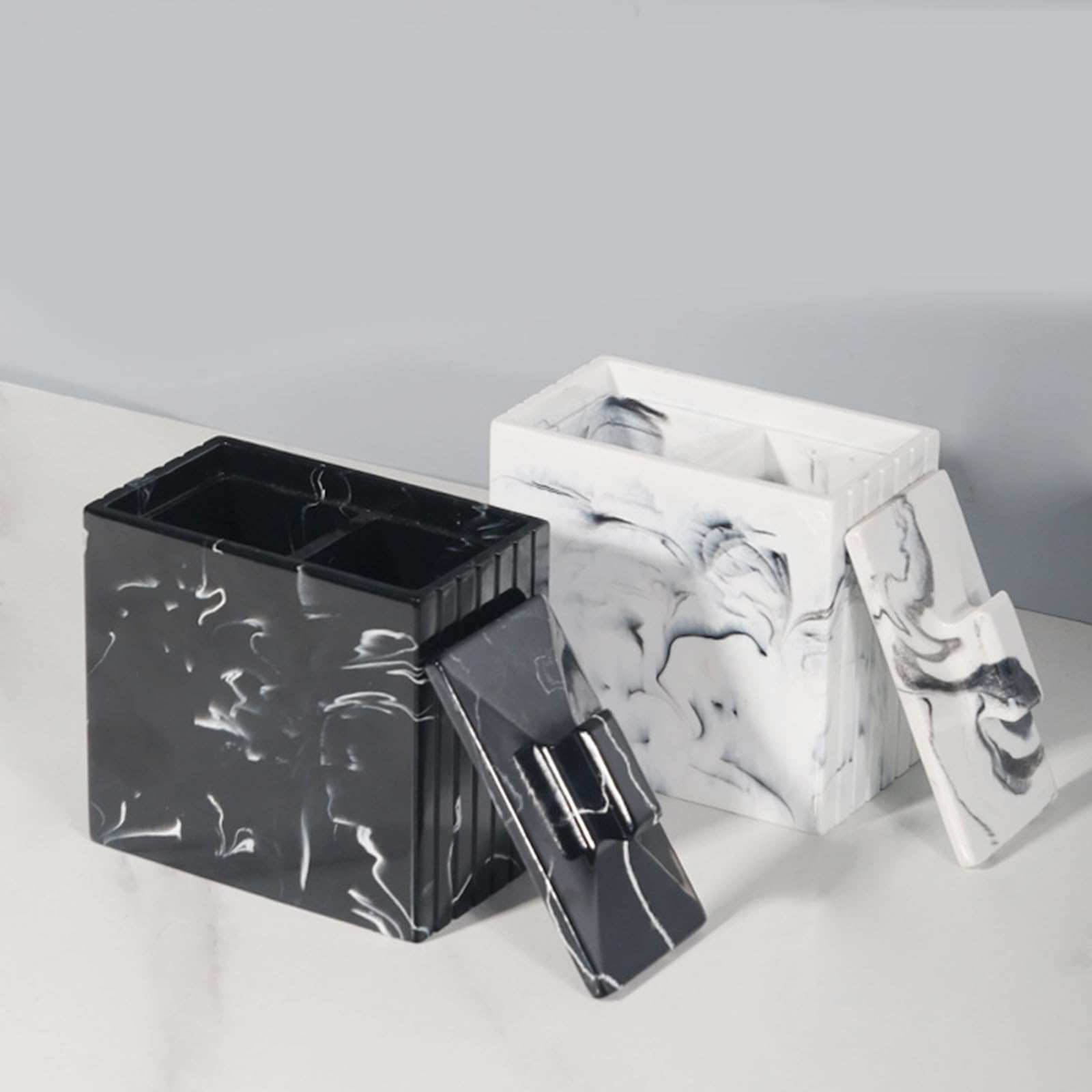 Soporte decorativo para palillos de dientes y estuche de algodón con patrón de mármol, caja de resina para uso en mesa de hotel, contenedor higiénico cubierto para palillos de dientes para