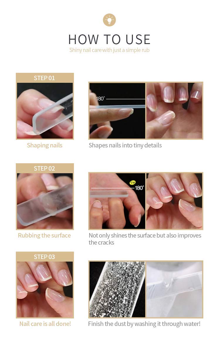 Dains - Lima professionale per unghie in vetro con custodia, 3 EA | Lima per unghie finte naturali e acriliche, per manicure e pedicure