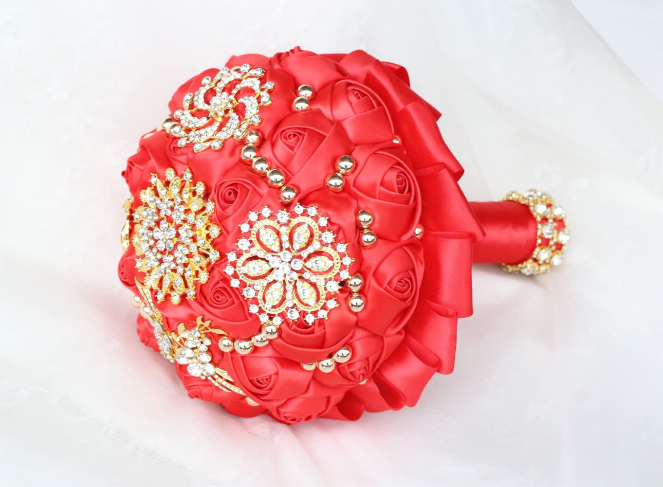 Amazon.com: Gkvszy Red Bridal Wedding Bouquet Luxury Gold Amazon.com: Gkvszy Red Bridal Wedding Bouquet Luxury Gold