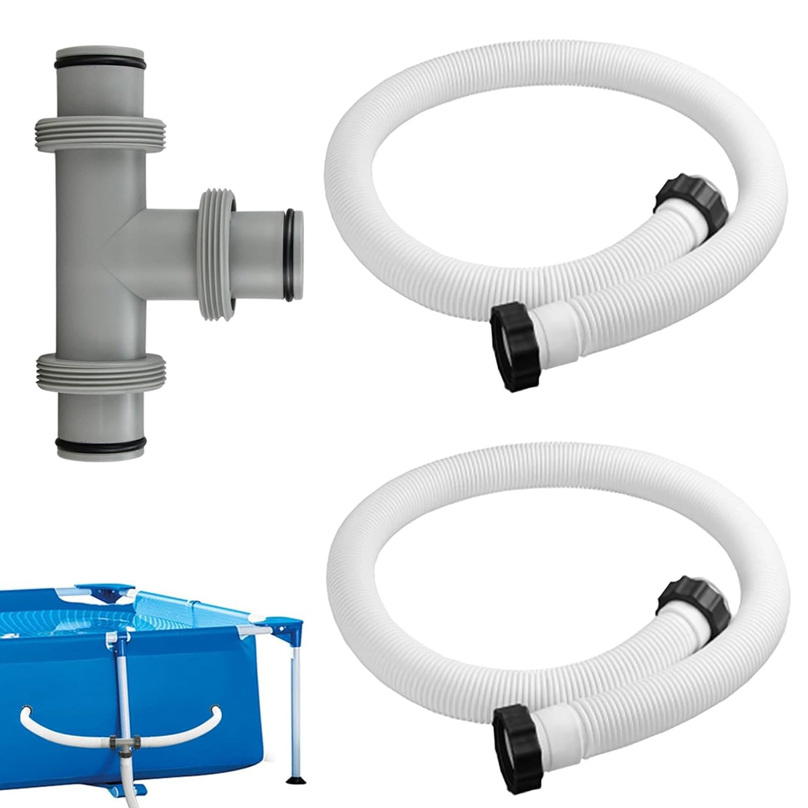 Manguera de Piscina de 38 mm,2 Piezas Manguera Piscina 150cm,Manguera Repuesto para Piscina,Manguera para Bomba Piscina,con Extensor en T,para Piscinas Elevadas,Spa
