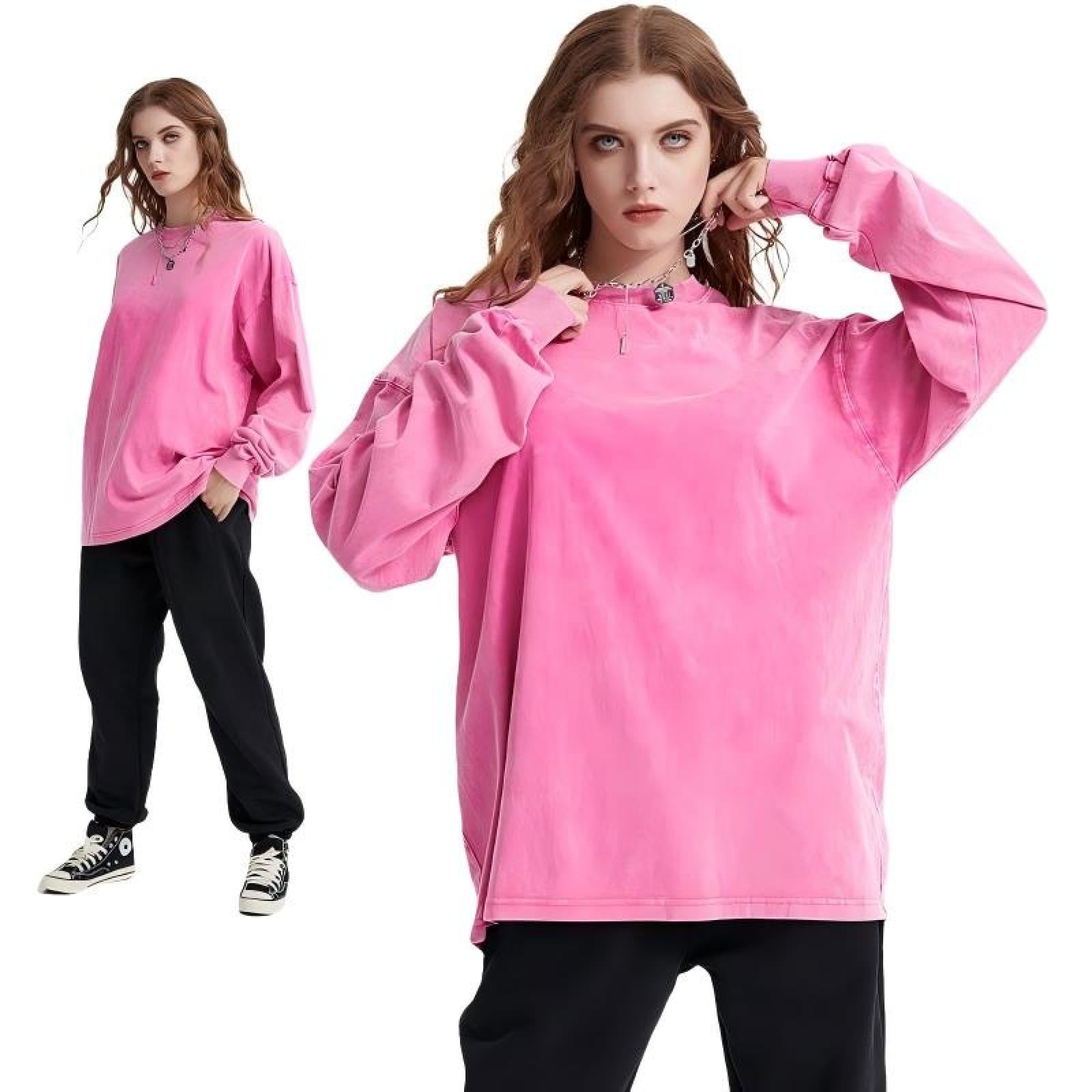 Abbigliamento da Uomo | T-Shirt A Maniche Lunghe Lavata Vintage Pesante 310GChild Maglietta Basic da Uomo in Tinta Unita Lavata E vestibilità Ampia.
