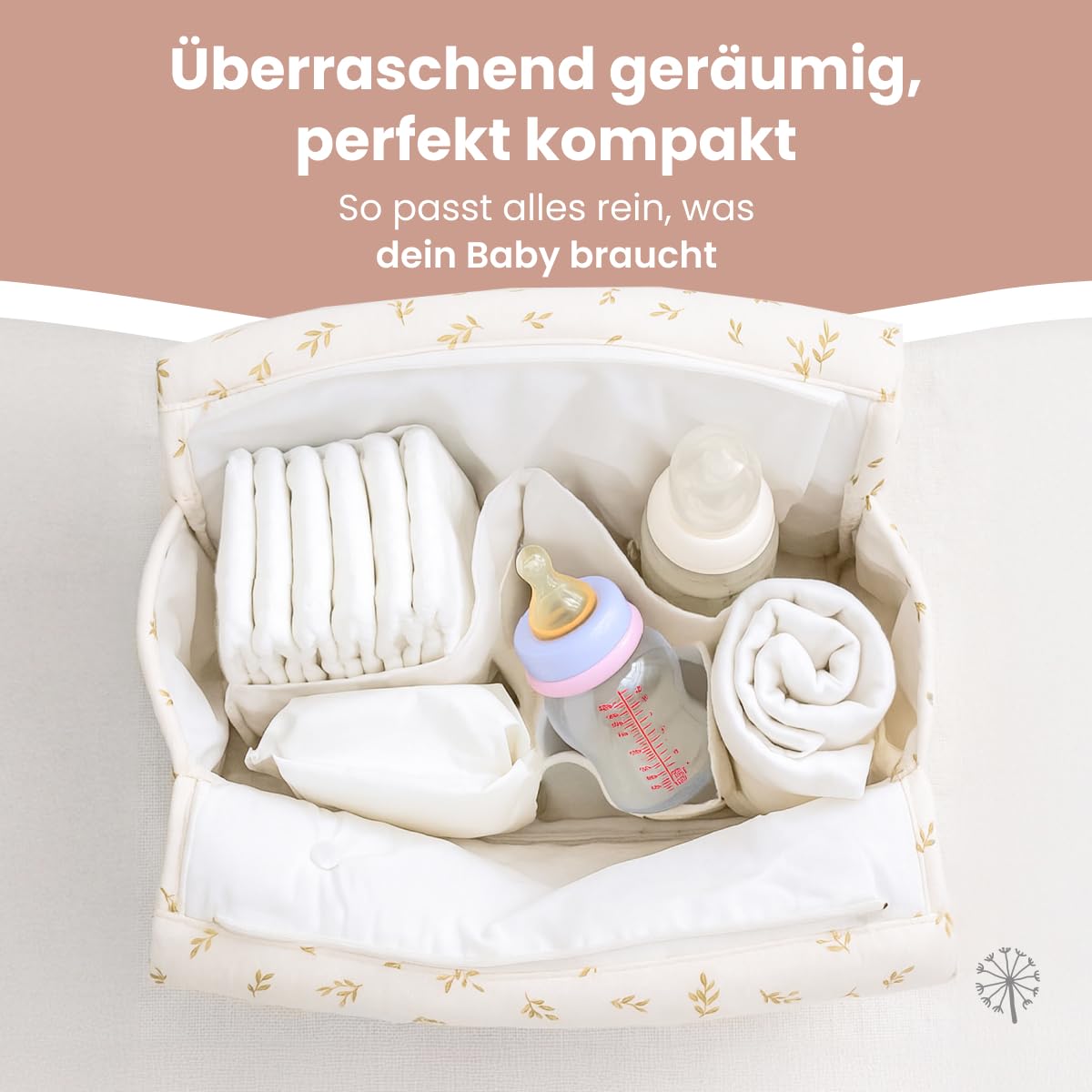 MIMUSELINA | Baby Wickeltasche Kinderwagen | Große Wickeltasche mit viel Stauraum und vielen Fächern | Elegante und praktische Babytasche mit Schulterriemen für Mama und Baby