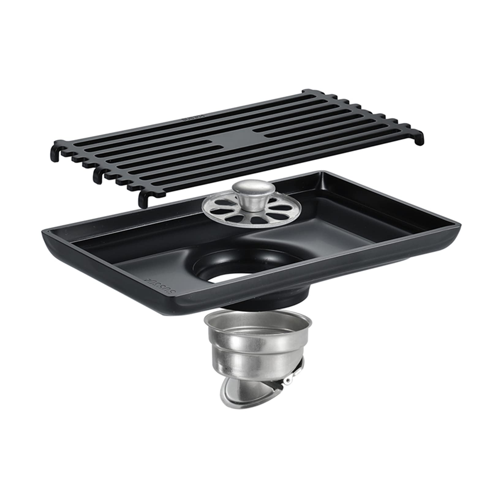 Siphon de sol de douche anti-odeurs en acier inoxydable noir mat