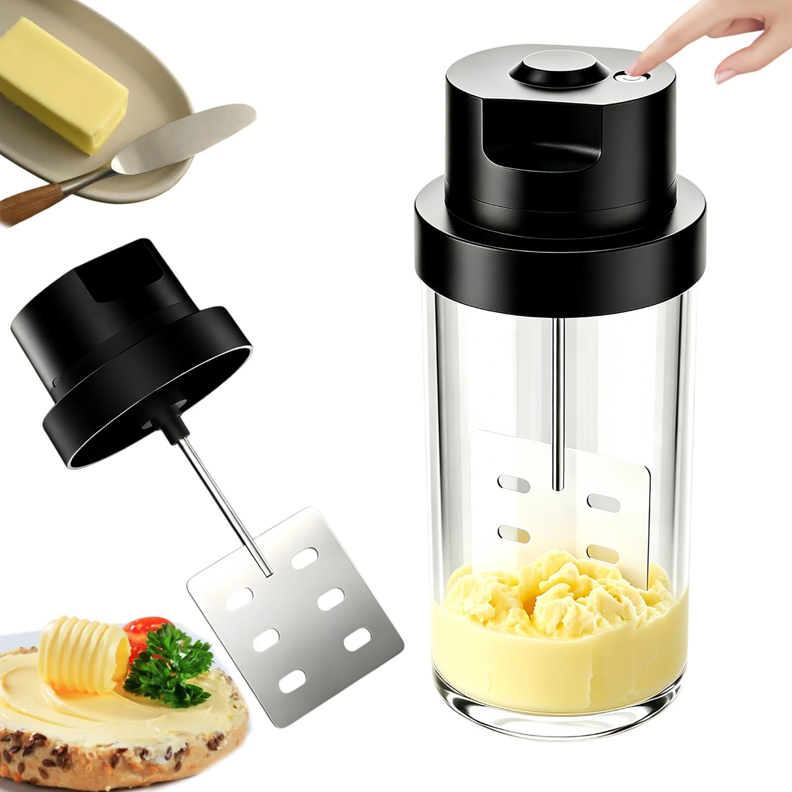 KJZQXYX Electric Butter Churner, 1-Touch Butter Maker,with 61oz Glass Jar,for Western Restaurants, Cafés,dessert Shops