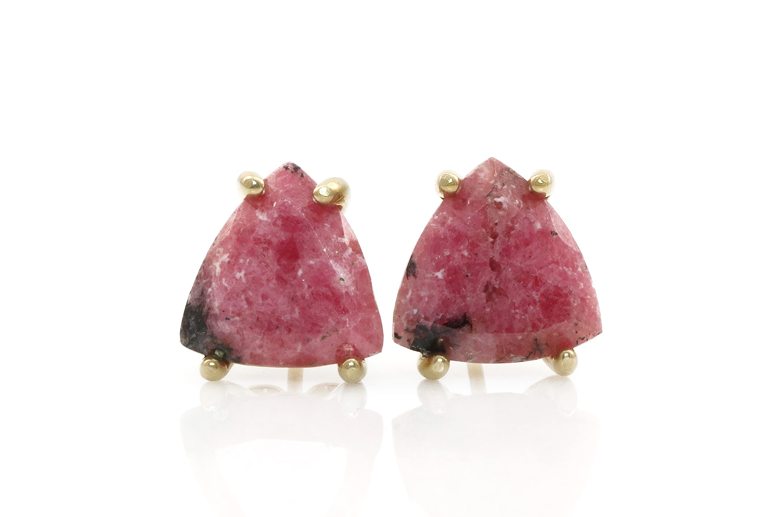 Orecchini di Cristallo di Rodonite Rosato - Orecchini Triangolari Fatti a Mano - Orecchini di Pietra Classica, Orecchini per Tutti i Giorni, Orecchini a Perno Oro - Gioielli Personalizzati per Donne