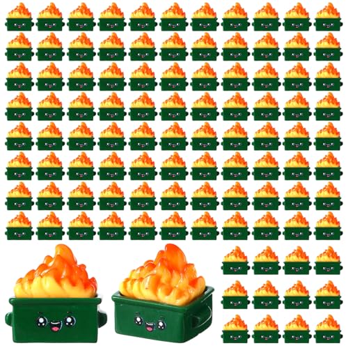 Lineshading 100 Pcs Mini Dumpster Figurines Miniature Resin Trash Shape with Fire Funny Emotional Desk Decor Accessories Appreciation Gifts for Christmas Office Coworker Teacher Nurse(Dumpster)
