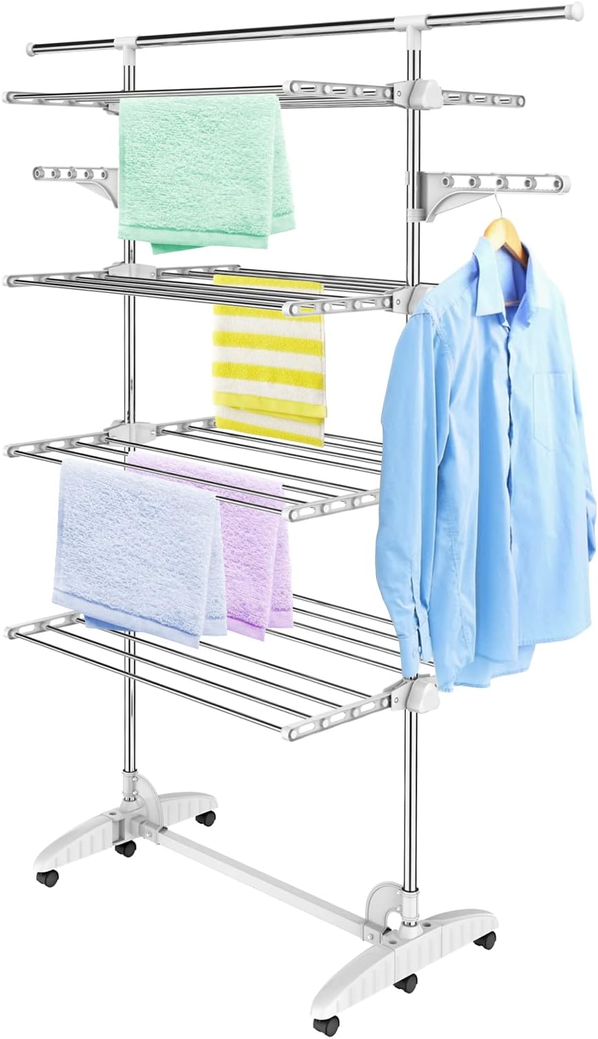 Étendoir à Linge Pliable Arredamenti Italia - 30m De Surface, Bois Hêtre, Roulettes - 175x67x105cm