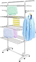 Todeco - Etendoir à Linge, Etendage à Linge - Matériau: Tubes en Acier Inoxydable - Charge maximale: 3 kg par Barre de Support - 4 étagères, Blanc, avec des Ailes et Une Barre supérieure étendue