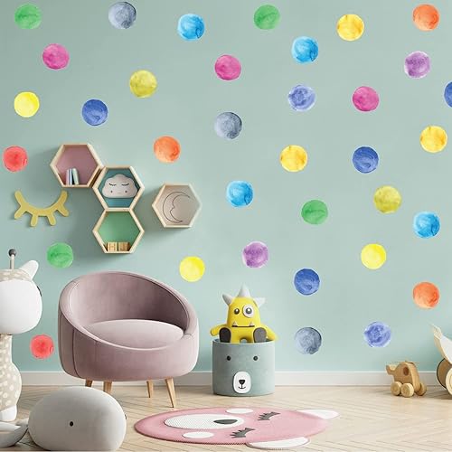 Miniatura 2 de Calcomanías de pared de lunares extraíbles de acuarela colorida para niños, bebés, niñas, sala de estar, dormitorio, sala de juegos (48 puntos)