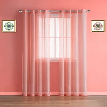 Warm Home Designs Pair of 2 Long Size 54" Width x 108" Length Light Orange Peach Color Sheer Window Curtains. 2 Elegant Voile Panel Drapes are 108 Inch Wide Total - K Coral 108"