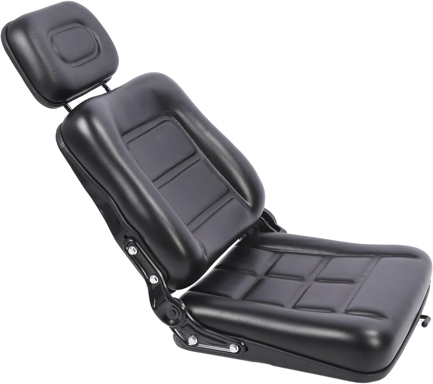 LiebeWH Forklift Seat with Adjustment Switch, Universal PVC Leather Seat for Skid Loader Lawn Mower 3 Level Adjustable Headrest 30-180 Degree Tilt (Without armrest)