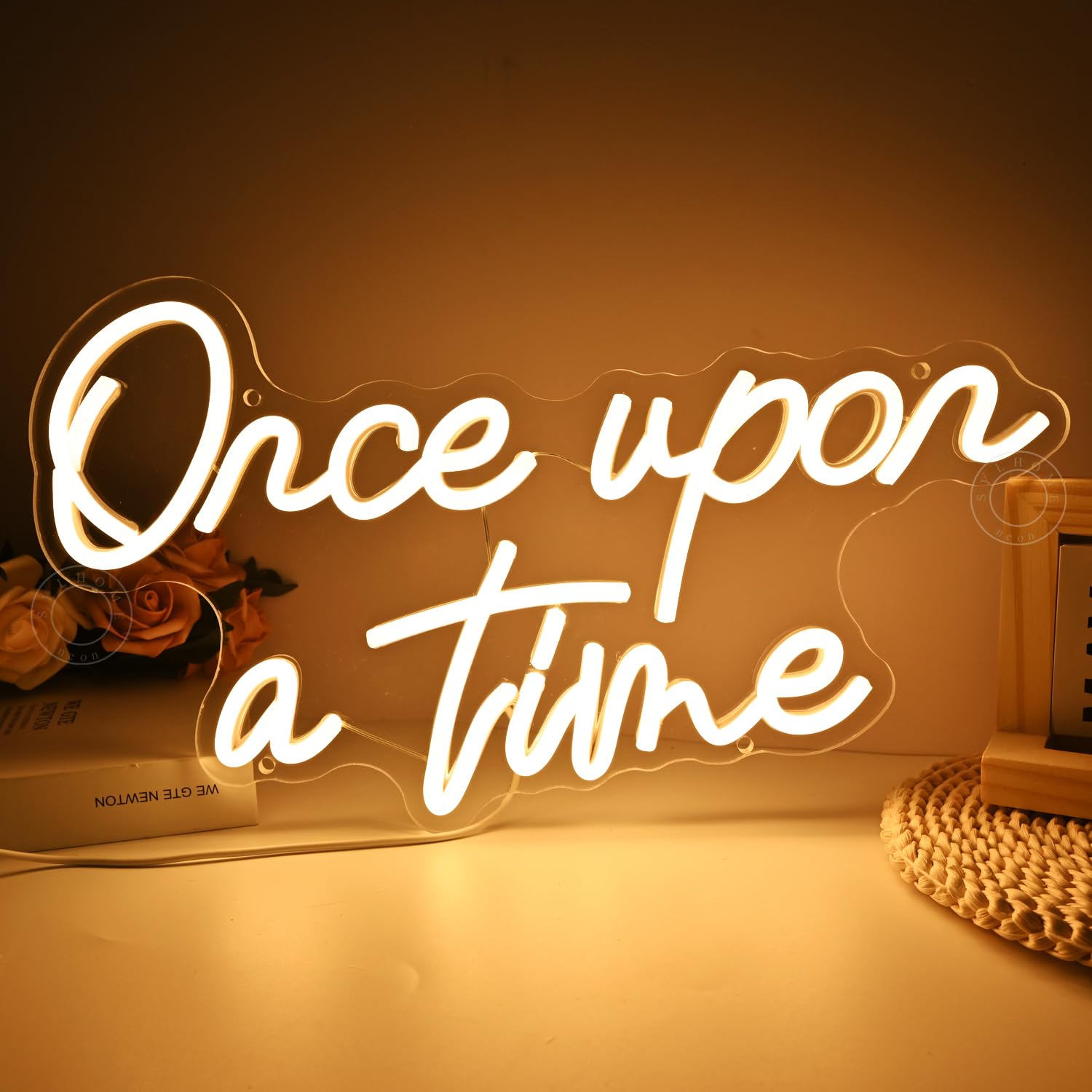 SYLHOME Once Upon A Time - Letrero de luz LED de neón para el hogar, dormitorio, habitación de los niños, guardería, decoración de pared, palabras, arte, boda, cumpleaños, estantería, regalos de