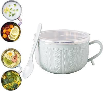 25-Oz Mug Meals W/Lid-Its, Stainless Steel Double-Layer Heat-Resistant Bowl, Mug With Handles And Lids, for Coffee, Soups, Stews Blue