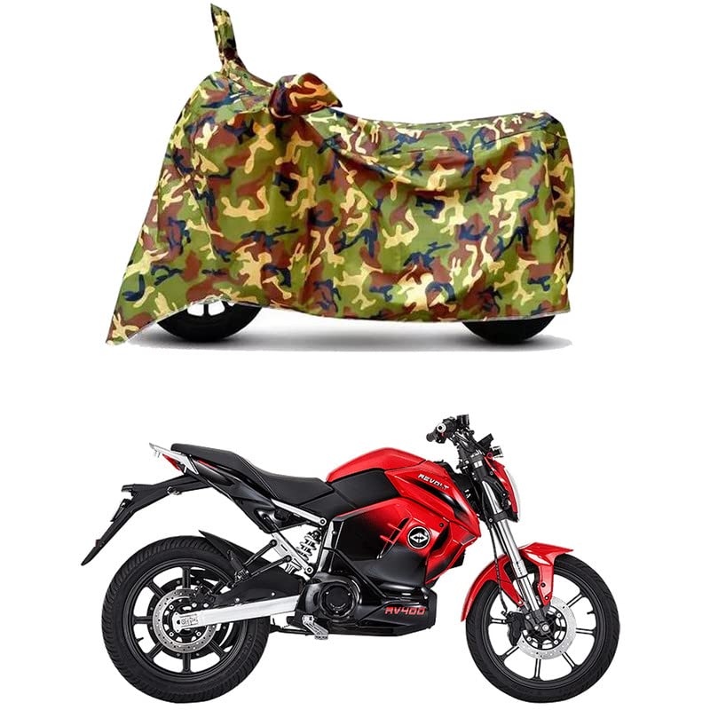 Image of Waterproof 100% PVC Coated Bike Scooty Two Wheeler Body Cover Compatible for Revolt RV Cafe Racer /UV-Rays /Heat Protection /Birds Dropping /Scratchproof /Dust Proof [6X6 Jungle Print]