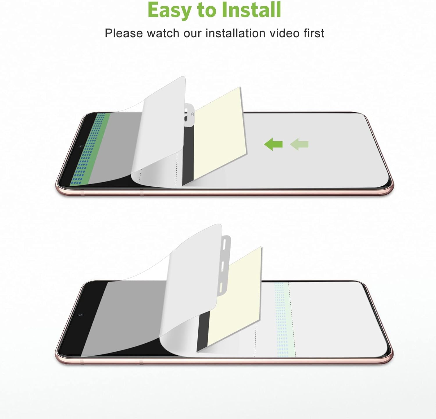 Diagram showing the process of applying a screen protector to a phone