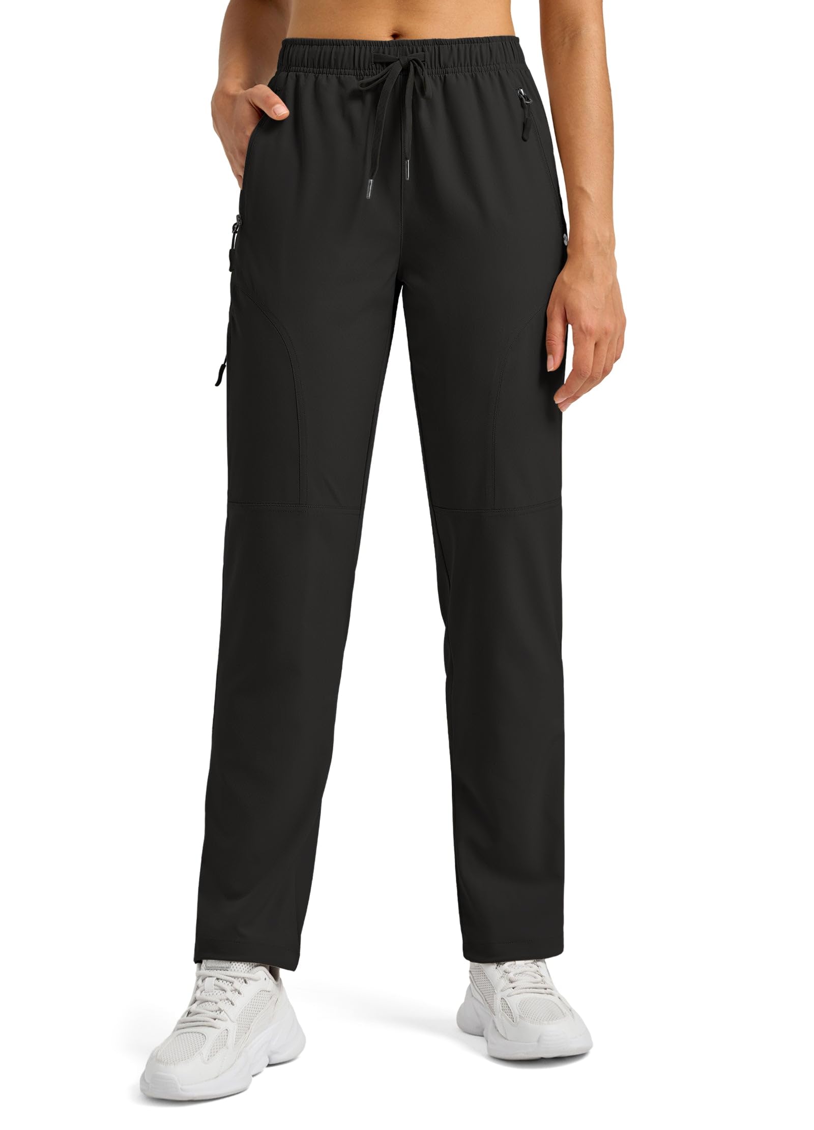Willit Women's Hiking Pants Quick Dry Cargo Pants Lightweight Water Resistant Travel Golf Pockets Black L