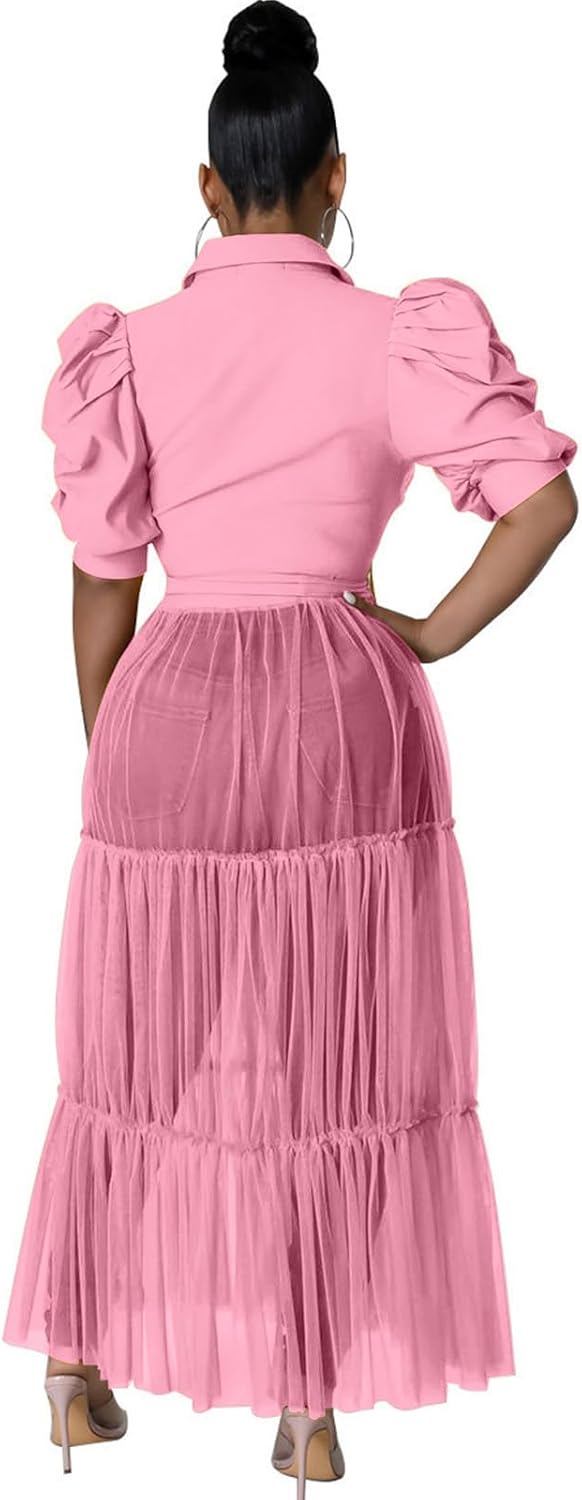 Ekaliy Women Sexy Short Sleeve Bodycon High Low Asymmetrical Ruffle Tunics Blouse Shirt Top Dress - Image 4