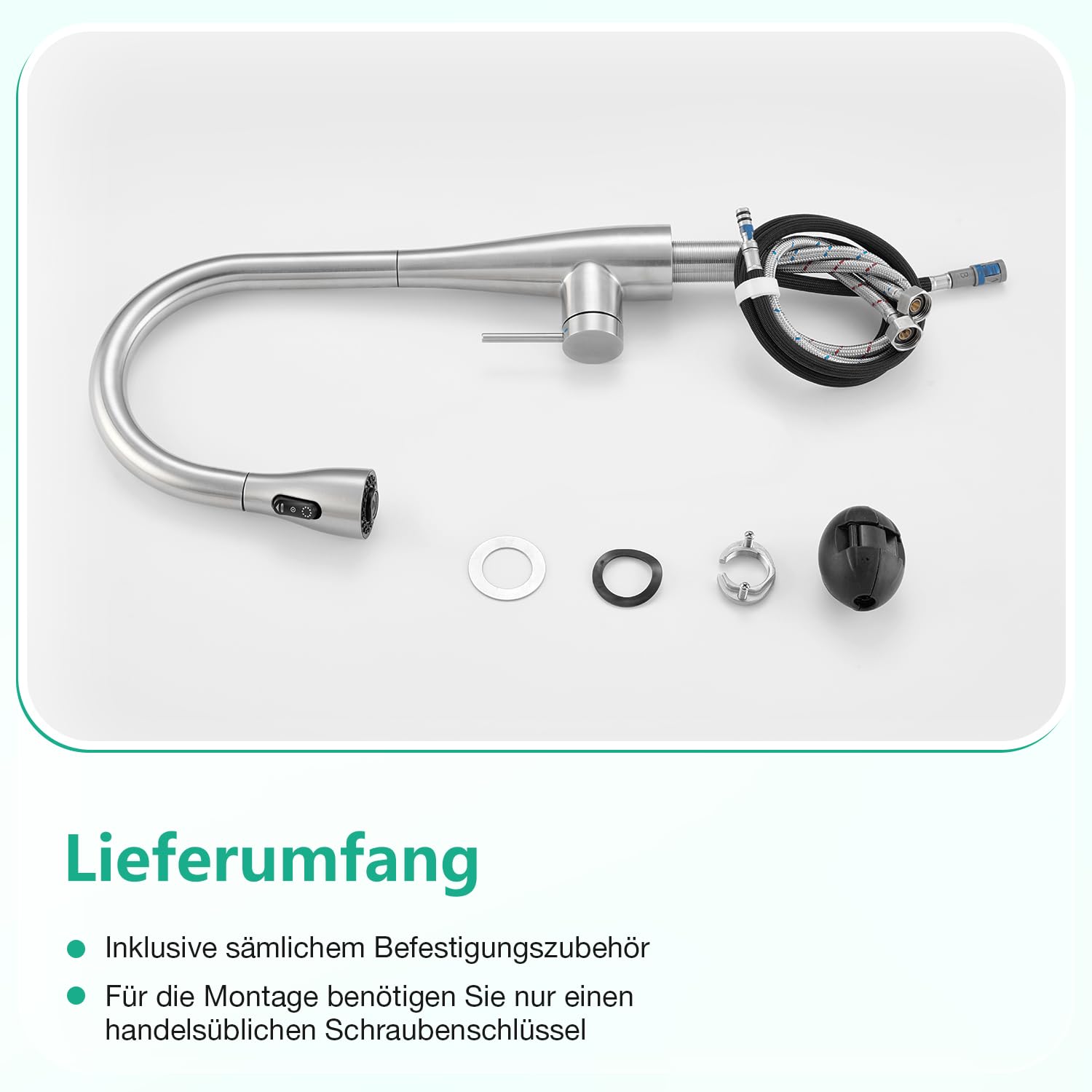 CREA Wasserhahn Armatur Küche Ausziehbar, Küchenarmatur mit Brause 3 Wasserstrahlarten, Einhebelmischer Spültischarmatur, Gebürstet