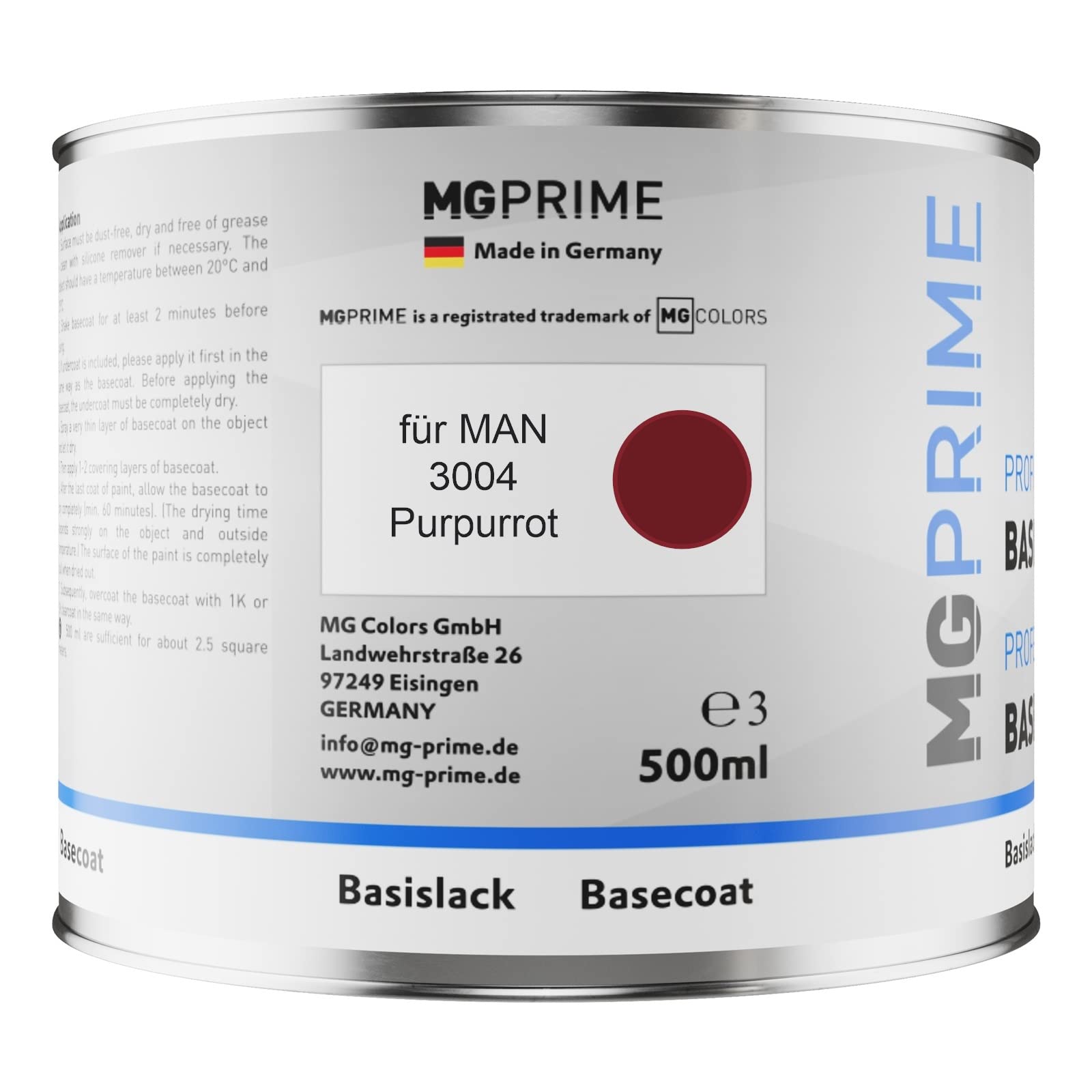 MG PRIME Lakier samochodowy Zestaw puszka gotowa do natrysku dla MAN 3004 Purpurrot lakier bazowy + lakier bezbarwny 2K 1,25L