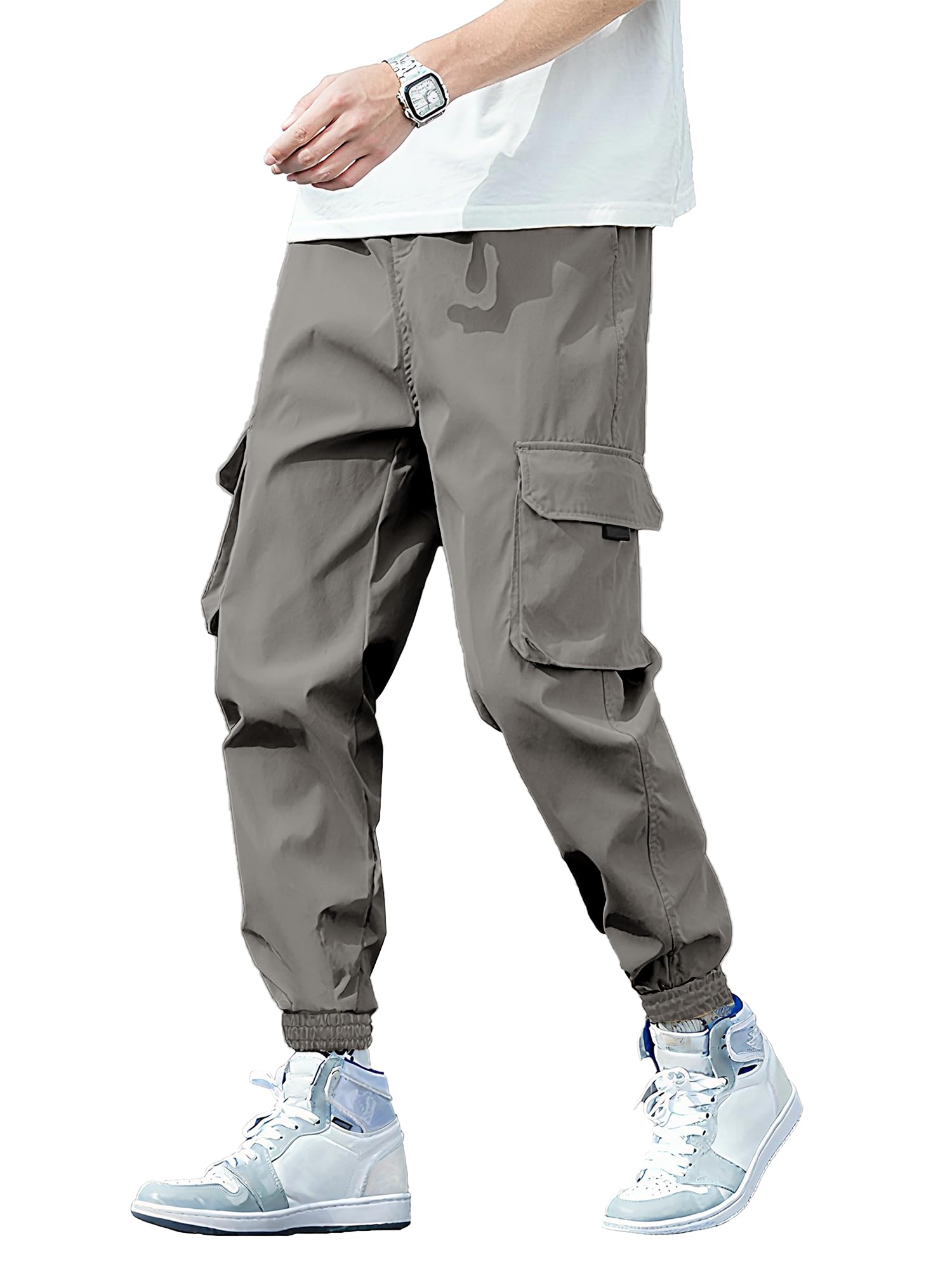 HOTake Men's Stretch Cotton Cargo Pants Elastic Waist Cargo Joggers