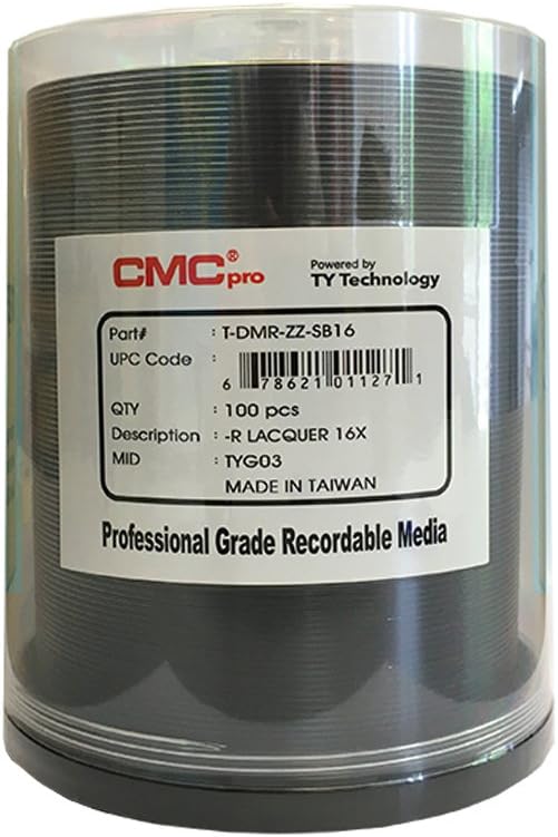 CMC Pro - Powered by TY Technology 16x 4.7GB DVD-R Silver Thermal in Cake Box - 100 Pack