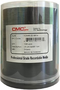 CMC Pro - Powered by TY Technology 16x 4.7GB DVD-R Silver Thermal in Cake Box - 100 Pack