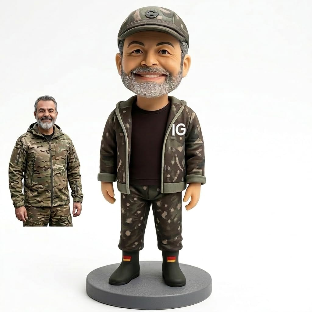 Custom Tactical Bobblehead from Photo, Personalized Full Body Figurine in Camo, Unique Handmade Action Figure for Military, Veteran, Hunter, or Soldier Gift