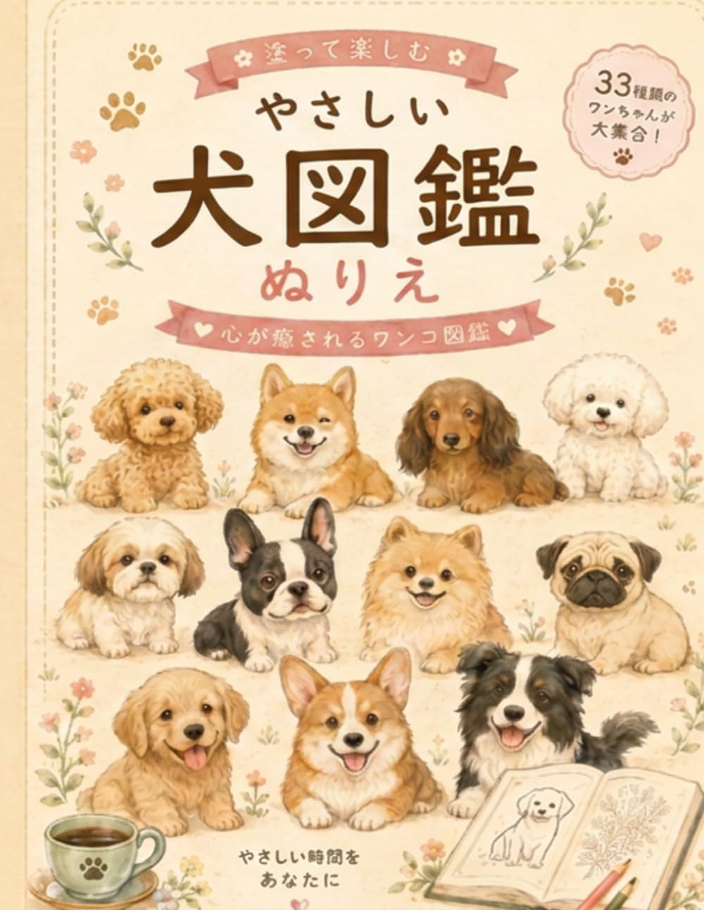 やさしい犬図鑑ぬりえ: 癒やしの犬たちと楽しむ塗り絵ブック (動物図鑑ぬりえシリーズ)