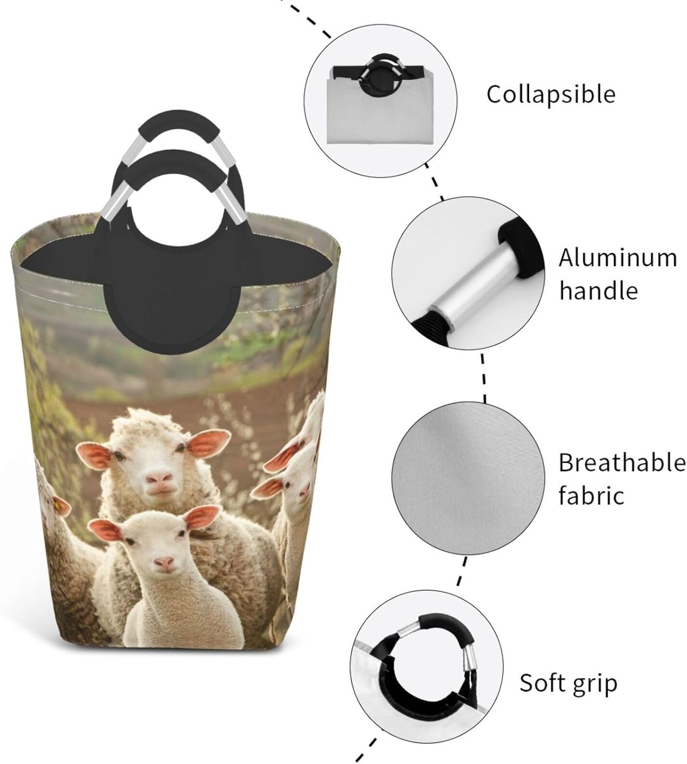 Lovely Sheep Laundry Basket Organizer Collapsible Storage Basket Bin Waterproof Laundry Hamper with Handles for Travel Clothes Toys Organizer Office