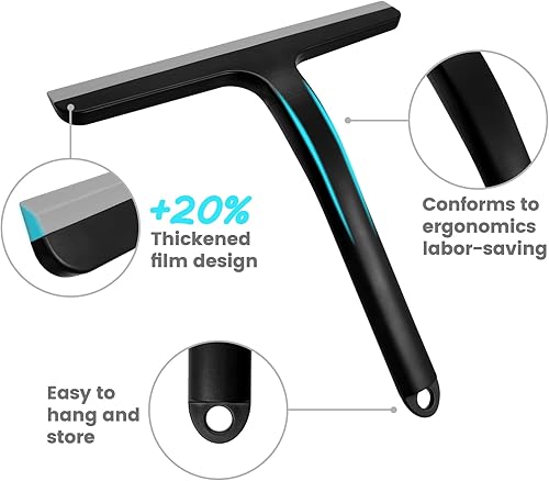 Miniatura 3 de Daily Treasures Escobilla de goma para puerta de cristal de ducha, 2 piezas, escobilla de ducha negra con gancho y escobilla pequeña, mango