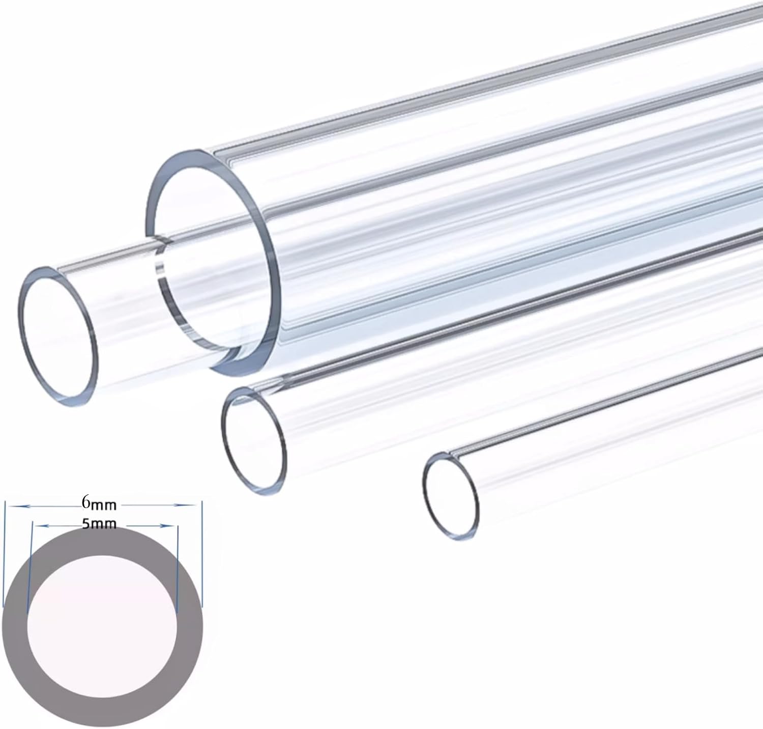 Tubo Rigido In Plastica Trasparente 10mm X 12mm (D.I. 3/8' - D.E. 1/2') - 4 Pezzi Da 250mm In Acrilico/Policarbonato Per Acquari, Idraulica, Modellismo Fai Da Te