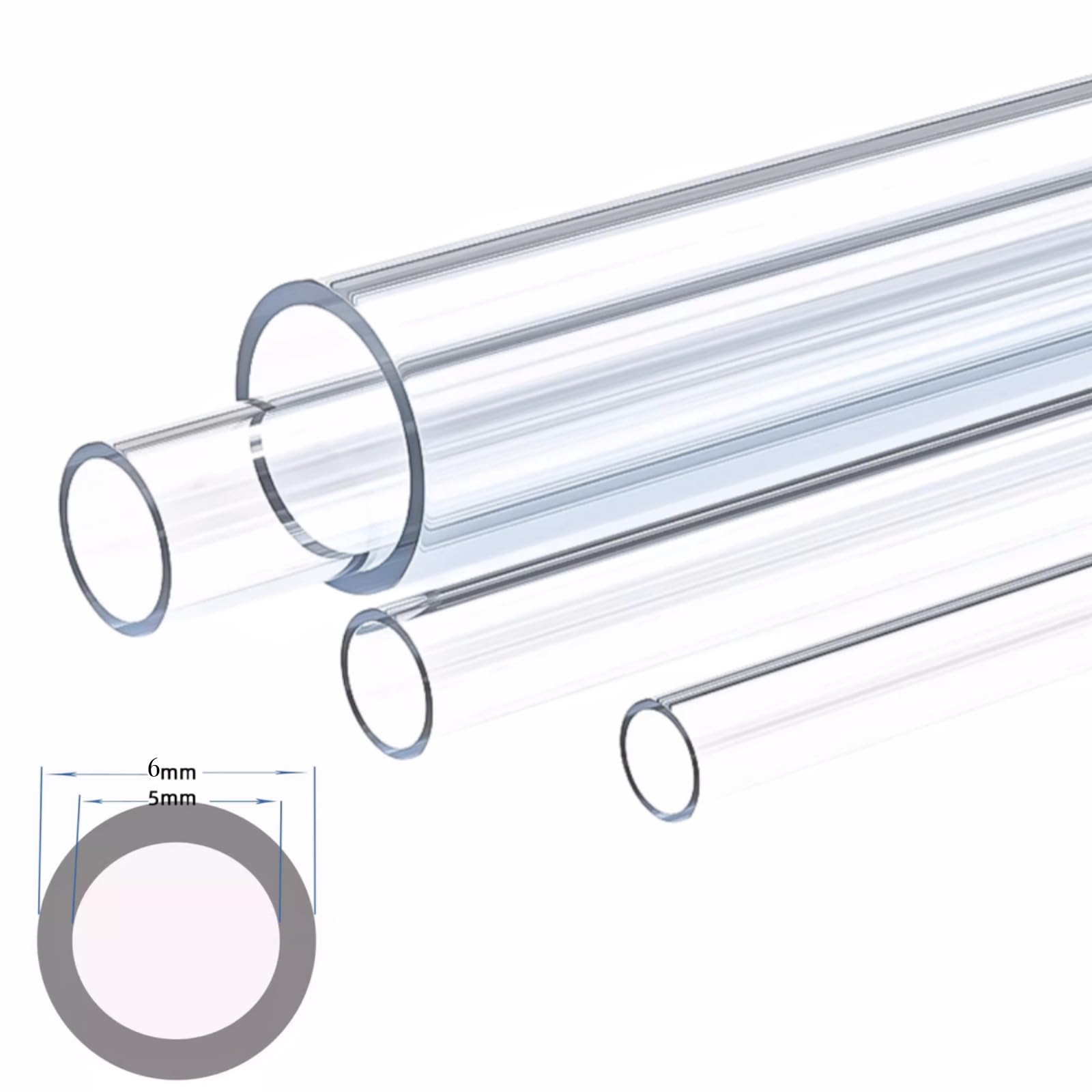 Moyishi4pcs Clear Rigid Tubing,1Ft Length Round Plastic Polycarbonate Tube Clear Acrylic Tube (5mm(3/16'') ID x 6mm(1/4'') OD)