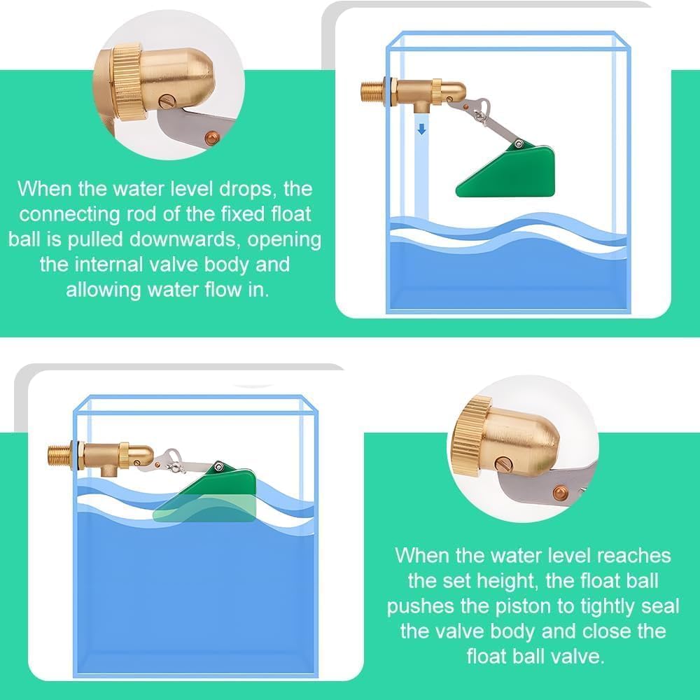 1/2 Zoll Schwimmerventil Aus Messing mit Kunststoff Schwimmer Automatisches Wassernapf mit Verstellbarem Arm Schwimmer-Kugelhahn für Fisch-Aquarium Rinder-Schäfe Bewässerungstrog
