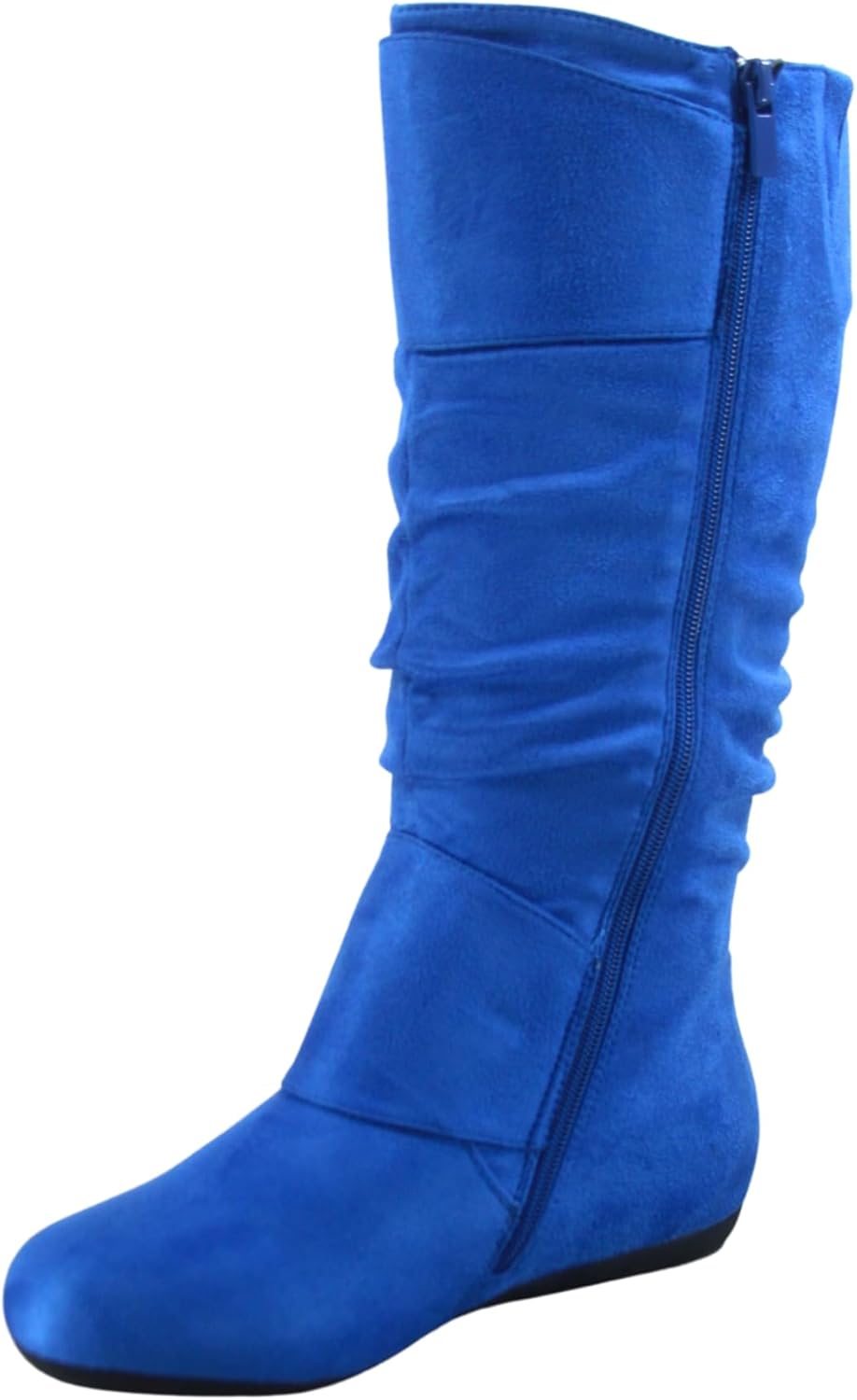 TZ Zone-38 Women's Closed Round Toe Flat Heel Buckle Slouchy Mid-Calf Casual Boots