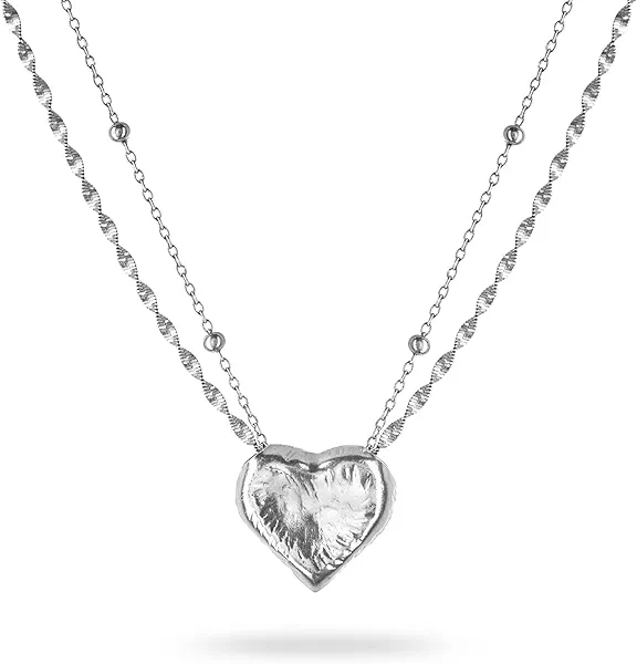 D-POW Heart Necklace for Women Sterling Sliver Layered Necklaces for Women Pendant Necklace Dainty Layering Necklaces Jewelry for Women Birthday Gifts