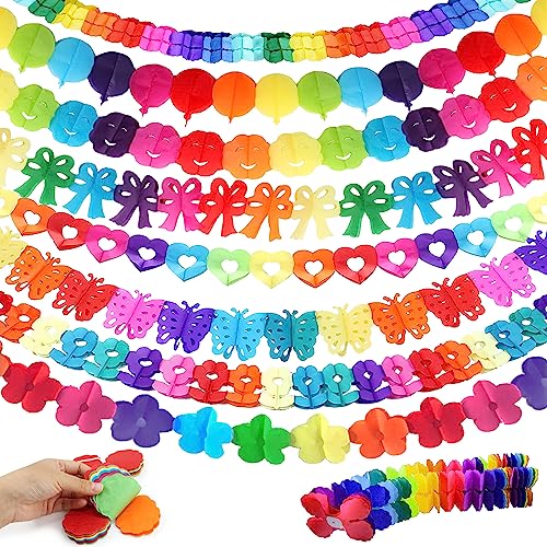 Guirlande Papier Guirlandes en Papier Colorées Guirlandes Décoration Bannière pour Fête Décorations de Mariage Anniversaire Carnaval 8 Pièces