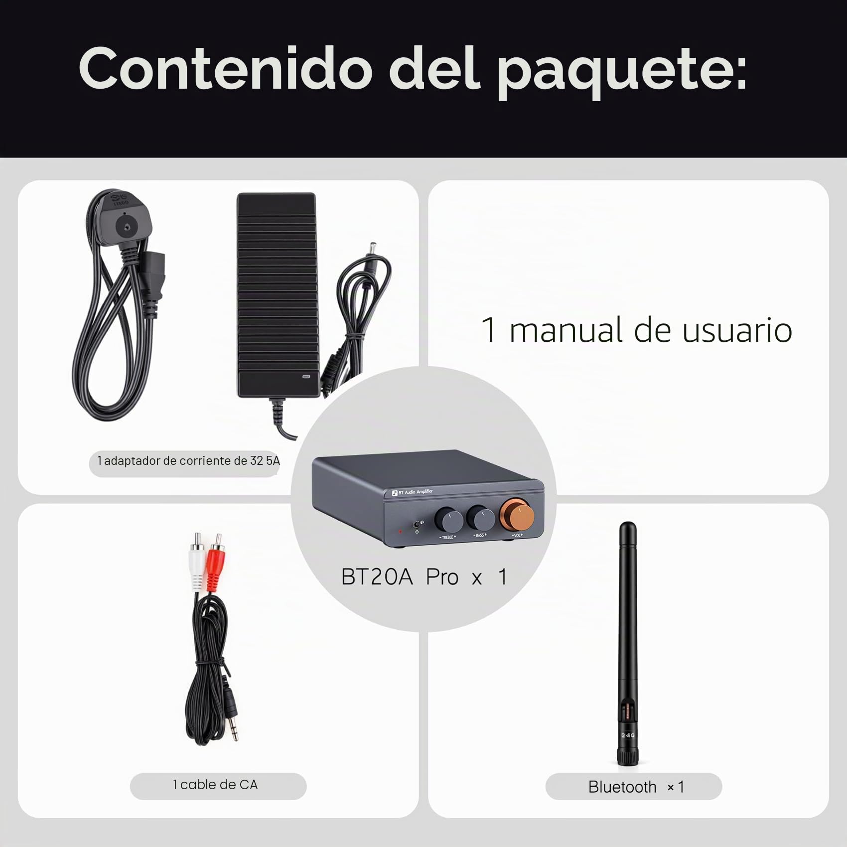 Amplificador Audio, Mini Amplificador HiFi 600W Estéreo Bluetooth 5.4 Clase D Estéreo 2 Canales, Chip TPA3255 Ajuste de Graves y Agudos